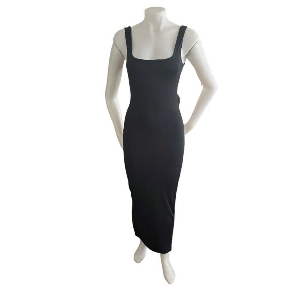 SHEIN Bodycon Black Dress Stretch Long Midi Sleeveless Low Cut US Size 4